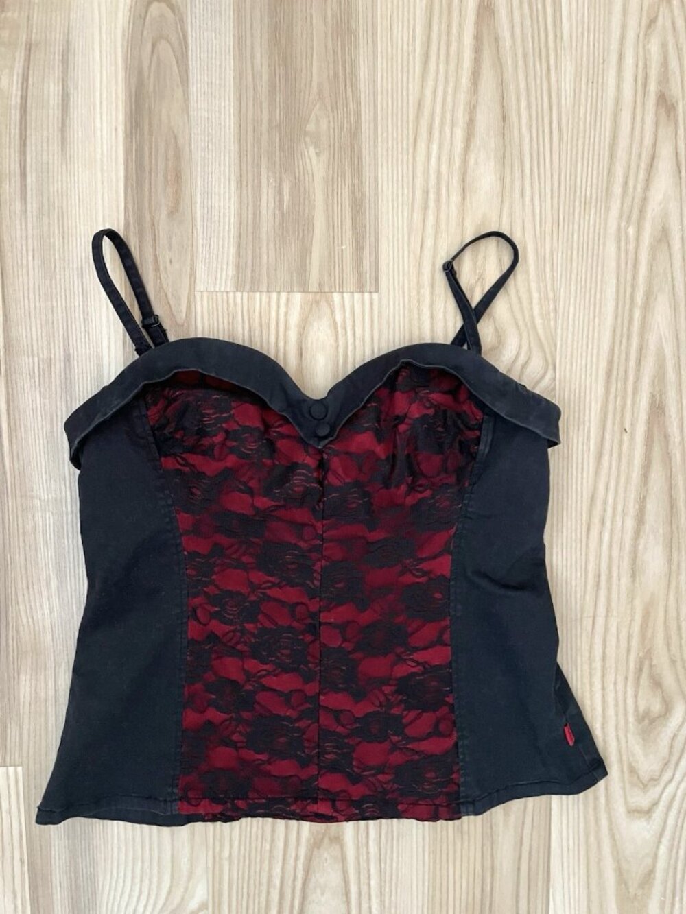 TRIPP NYC Corset Bustier Rose Floral Lace Tank Top Punk Goth Black Red 2X